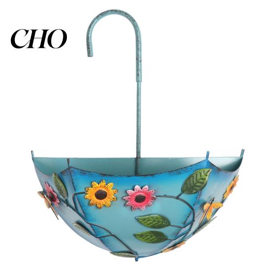 Balcony Plant Holder Metal Umbrella Hanging Planter Shaped Railing Flower Pot Farmhouse No-drill Hanger Wall Mounted for Garden Patio Porch синий