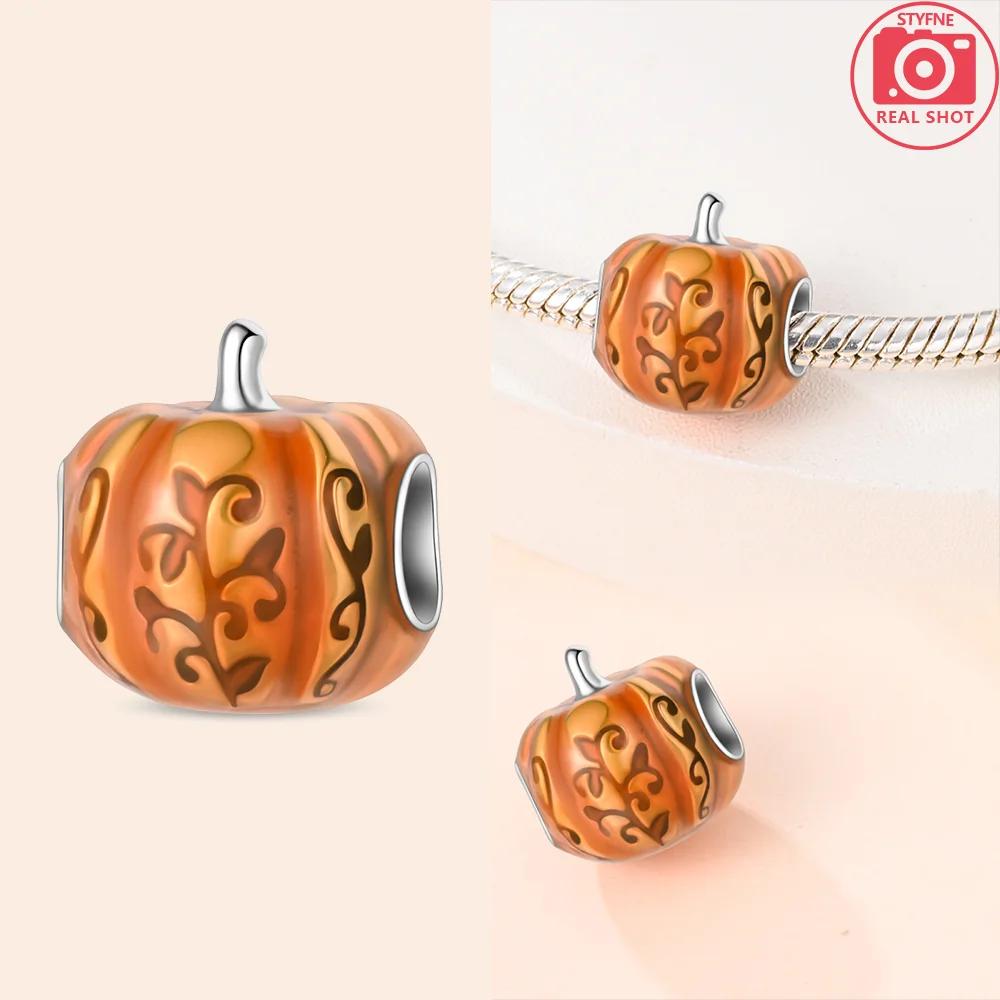 

Copper Original Yellow Luminous Pumpkin Cart Halloween Ghost Heart Charms Beads Fit Bracelet Jewelry Diy Women Birthday Gift