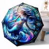 Mermaid Fantasy Stained Glass Outdoor Automatic Umbrella Retractable Design with 8-Rib Durability Lightweight Perfect Gift for Friends Family