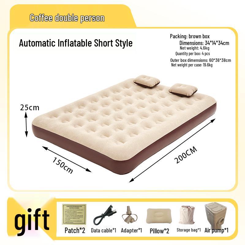 Elevated Flocked Inflatable Mattress with Built-in Pump and Moisture-Proof Pad