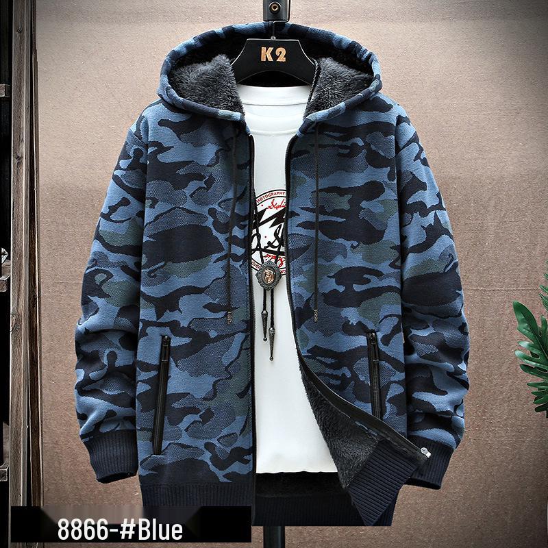 Men's Korean Style Camouflage Velvet Hoodie - Casual Autumn/Winter Knitwear