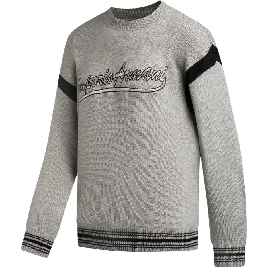 Emporio Armani Letter Embroidered Striped Trim Long Sleeve Sweater Men Sweater Gray-Brown 6R1MXA-1MFUZ-0643