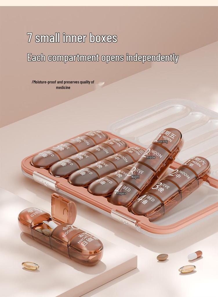 Weekly Portable Pill Organizer and Dispenser with Large-Capacity Pill Splitter