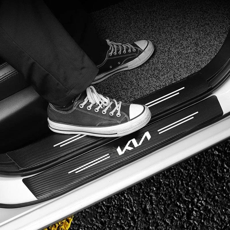 AANI1 Carbon Fiber Door Sill Protector Leather Vinyl Stickers For Kia Rio Soul Cerato Soent Sportage Picanto K5 Forte Niro Morning