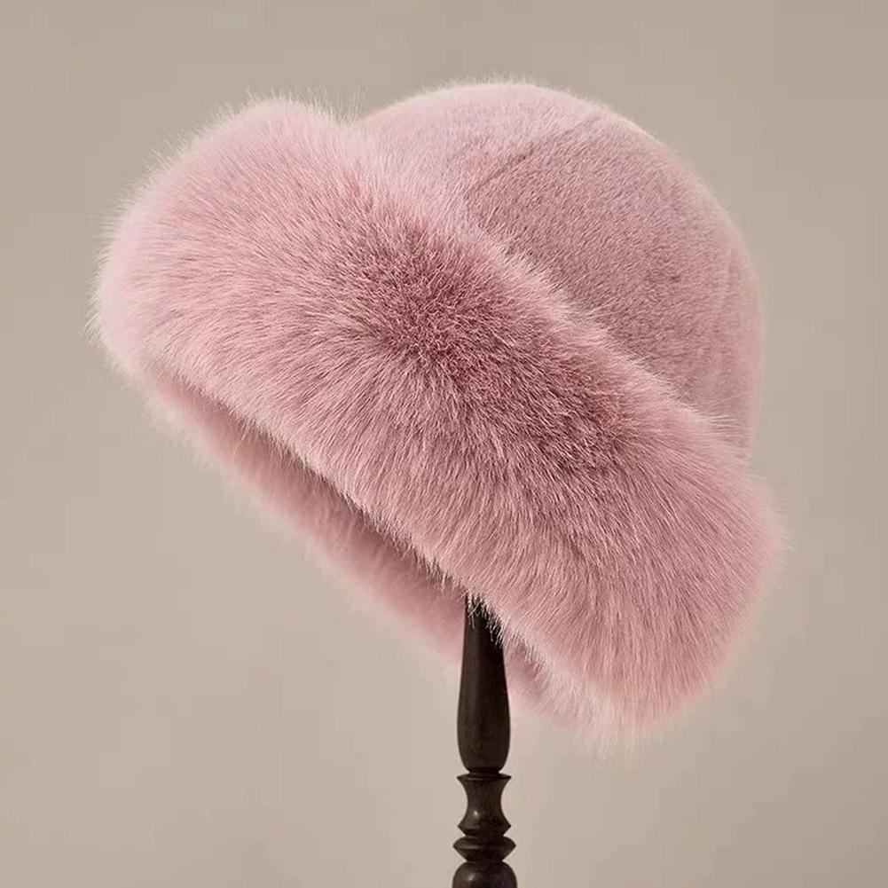 Cold Winter Fluffy Fur Bucket Hat for Women Girls Warm Thicken Fur Russian Ushanka Ladies Fluffy Snow Hat Plush Fisherman Cap