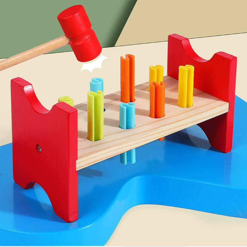 Montessori Wooden Hammer Toy Children Fine Motor Training Sensory Game Color Cognition Set Educational Toy For Autistic Children