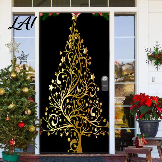 Waterproof Door Cover Christmas Colorful Print Decoration Backdrop Santa Claus Design Front