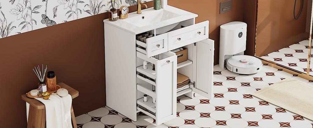 76 x 47 x 86 cm, Lavabo Autoportante, Laccato, Lavabo in Ceramica a Prova di Perdite, 8 Cassetti, Basso Rumore, Cerniere Soft-Close, Maniglie Argentate, Bianco.