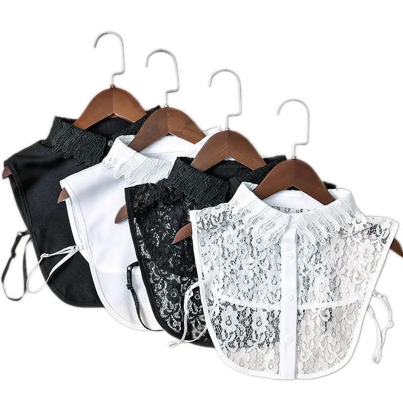 Vintage Floral Lace Fake Collar Women Lapel Button Down Detachable White Lapel Half Shirt False Collars Girls Removable Decor