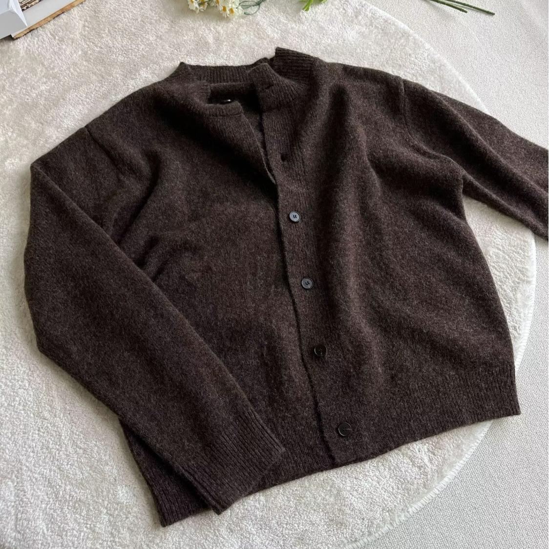 

Мужской повседневный вязаный кардиган с лацканами - Свободный, универсальный, однобортный, идеально подходит для весны и осени 3XL кофейный