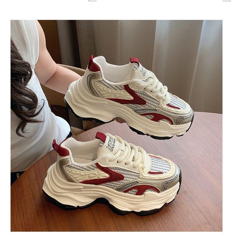 Platform dad shoes women's 2025 new autumn breathable height increase student fried street double net casual real soft leather sneakers