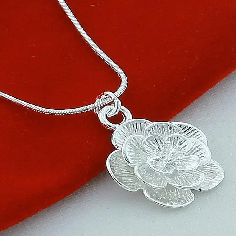 DOTEFFIL Copper Rose Flower Pendant Necklace 18/20-24/26/30 Inch Snake Chain For Women Wedding Engagement Jewelry