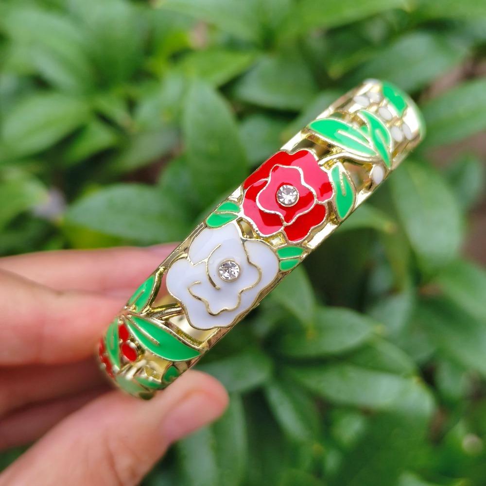1,4 cm Pfingstrosen-Filigranblumen-Armreif Breiter Damen-Handarmreif Geschenke für Frauen Mädchen