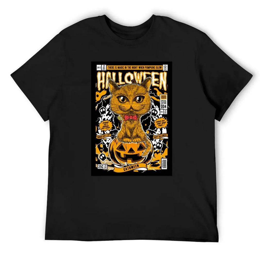 Catoween Halloween T-Shirt essentielles T-Shirt Kawaii Kleidung Übergrößen Oberteile Vintage Anime Shirt Herren T-Shirts Hohe Qualität