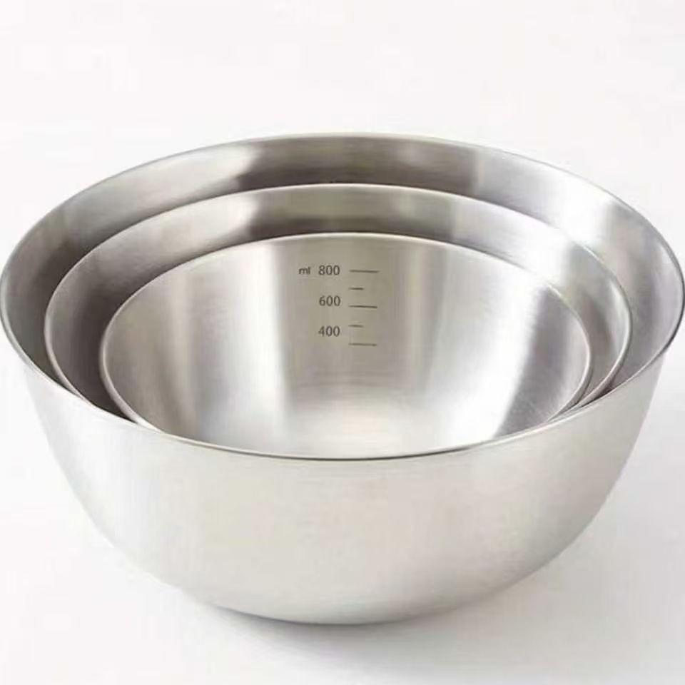 Stainless Steel Salad Bowl with Scale, Multi-functional Mixing, Egg Beating & Seasoning Bowl