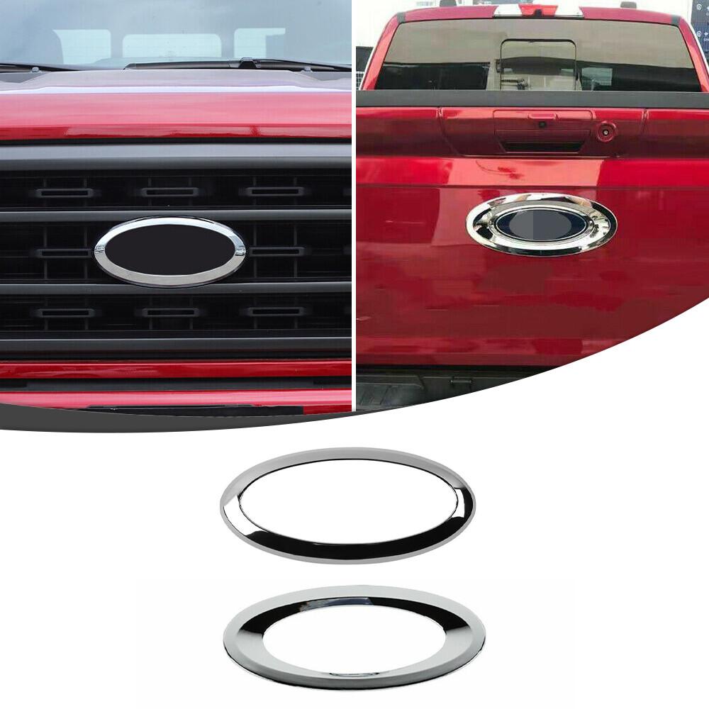 Front /Rear Logo Emblem Badge Trim Ring For Ford F150 21+ Chrome No Camera hole