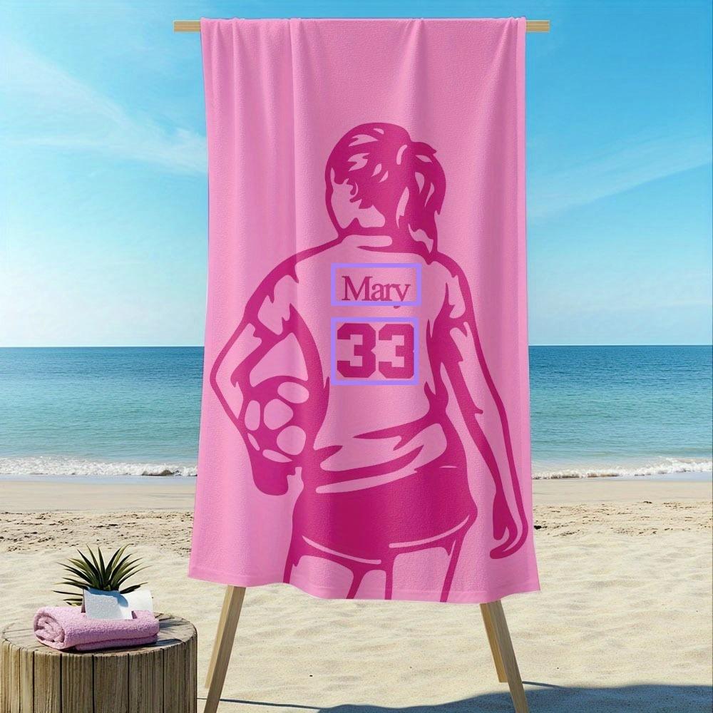 1Pc Customized Beach Towel, Football Pattern Personalized Beach Blanket With Name, Absorbent And Quick-Drying Swimming Towel