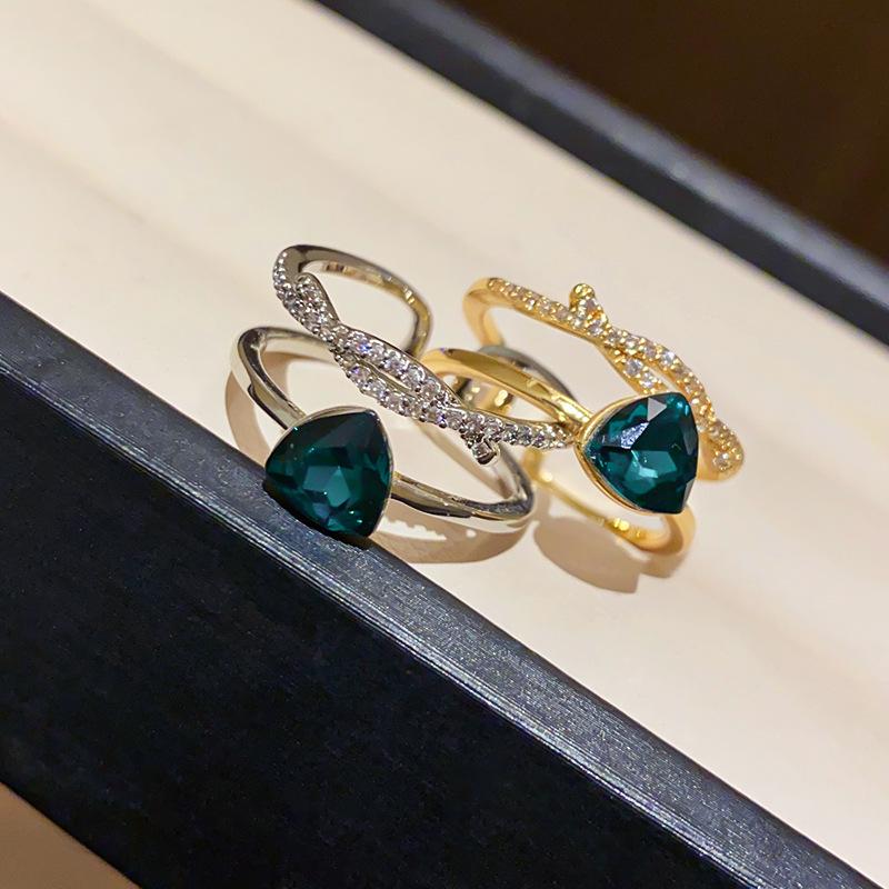 18K Gold Plated Geometric Double Layer Open Ring with Zircon - High-End Luxury Jewelry for Index Finger