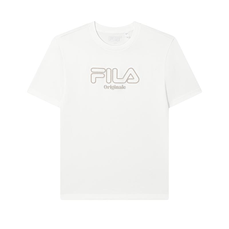 Fila Simple Versatile Breathable T-Shirt Men Tops Cloud-Mushroom-White F11M439110FWT