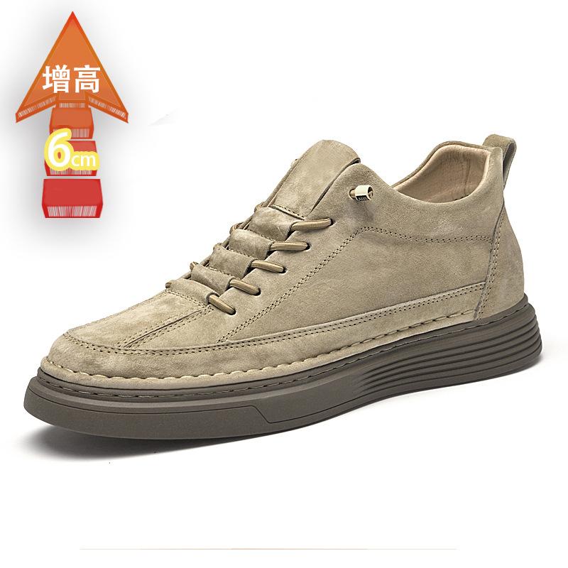 Men's breathable shoes men's retro matte suede invisible inner heightening men's shoes 6cm heightening shoes medium help casual board shoes