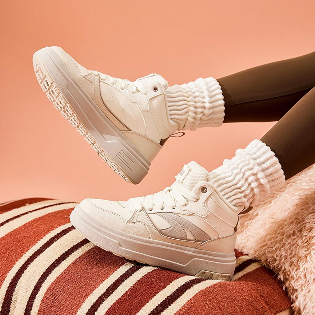 New Anta Sponge Cake Warm Wear-Resistant Lightweight High-Top Skateboard Shoes Women's White Gray 922448907-1