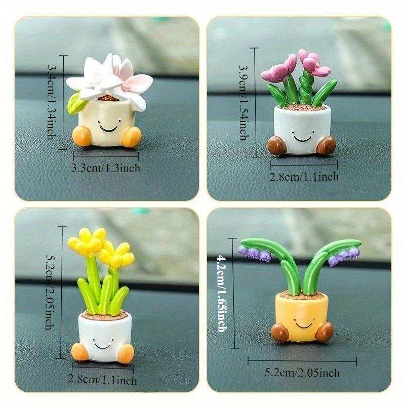 4Pcs Cute Flower Pot Car Decoration Center Auto Console Interior Dashboard Accessories Cartoon Potted Plant Ornament Gift