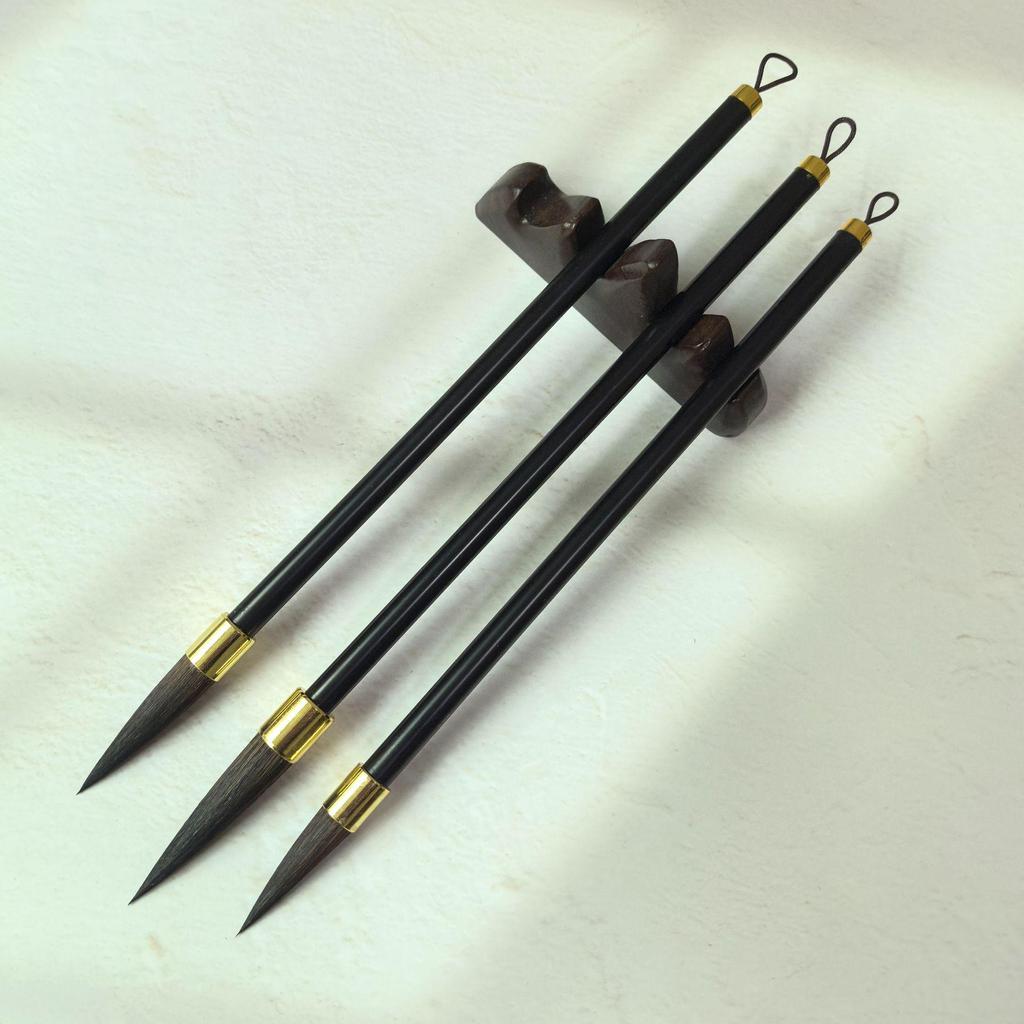 Ash-Tailed Mouse Whiskers Calligraphy Brush Set: Large, Medium, Small - Regular & Running Script with Metal Pen Holder for Beginners