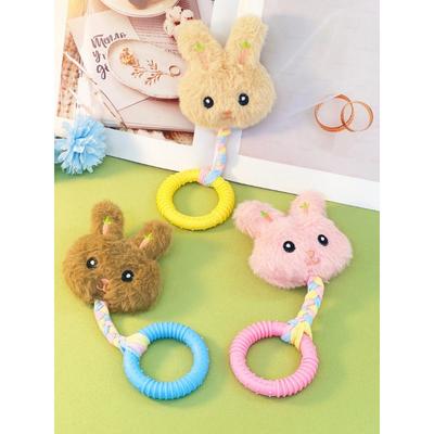 1pc Pet Dog Soft Plush Rabbit Shaped Chew Toy, TPR Rubber Teething & Dental Care Toy, For Pet Use Only