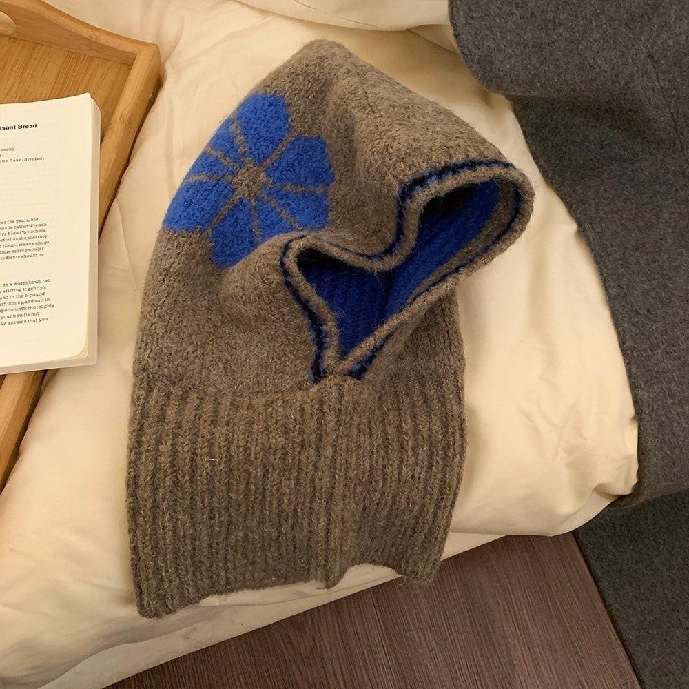 Windproof Flower Balaclava Hat Neck Guard Knitted Pullover Hat Creative Ear Protection Hat  Outdoor