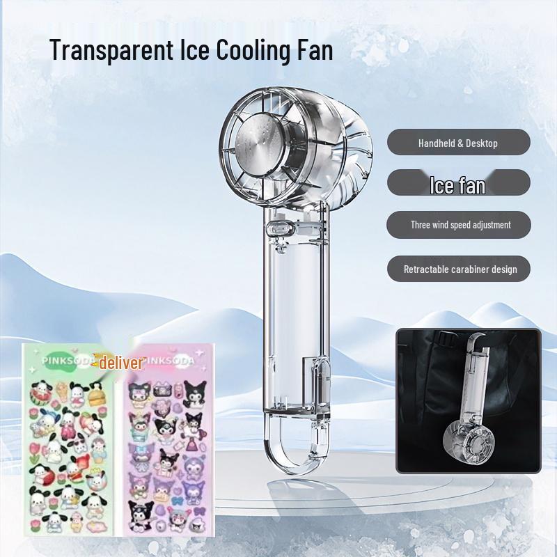 Portable Mini Rechargeable Fan with Transparent Ice Pack and Long Battery Life for Outdoor Cooling