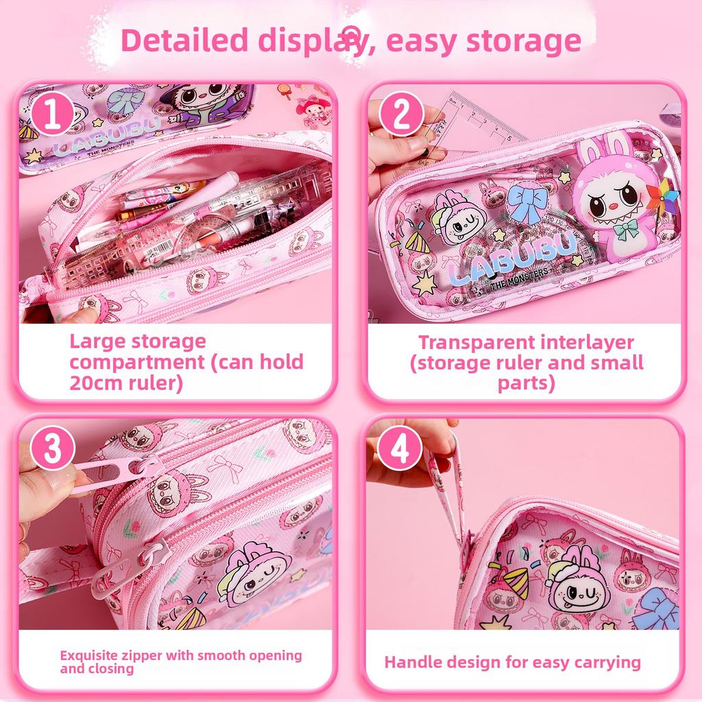 Student Pencil Case Double-layer High-value Pencil Case Cute Cartoon Large-capacity Pain High-value Style