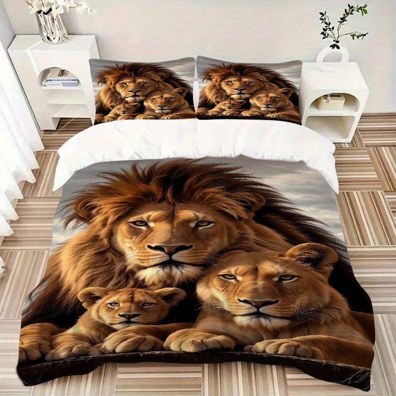 

3pcs Lion Family Bedding Set Soft Polyester Down Comforter Cover and Pillowcases,Home Decoration All Seasons(No Insert) S0819082 135x200cm