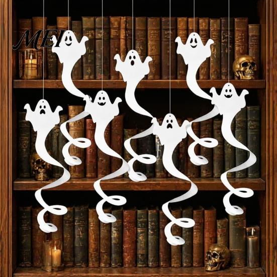 Spooky Festival Party Supplies 8 Pcs Halloween Hanging Ghost Swirl Decoration, White Ceiling Decoration Swirls Streamers for Home Office Haunted House