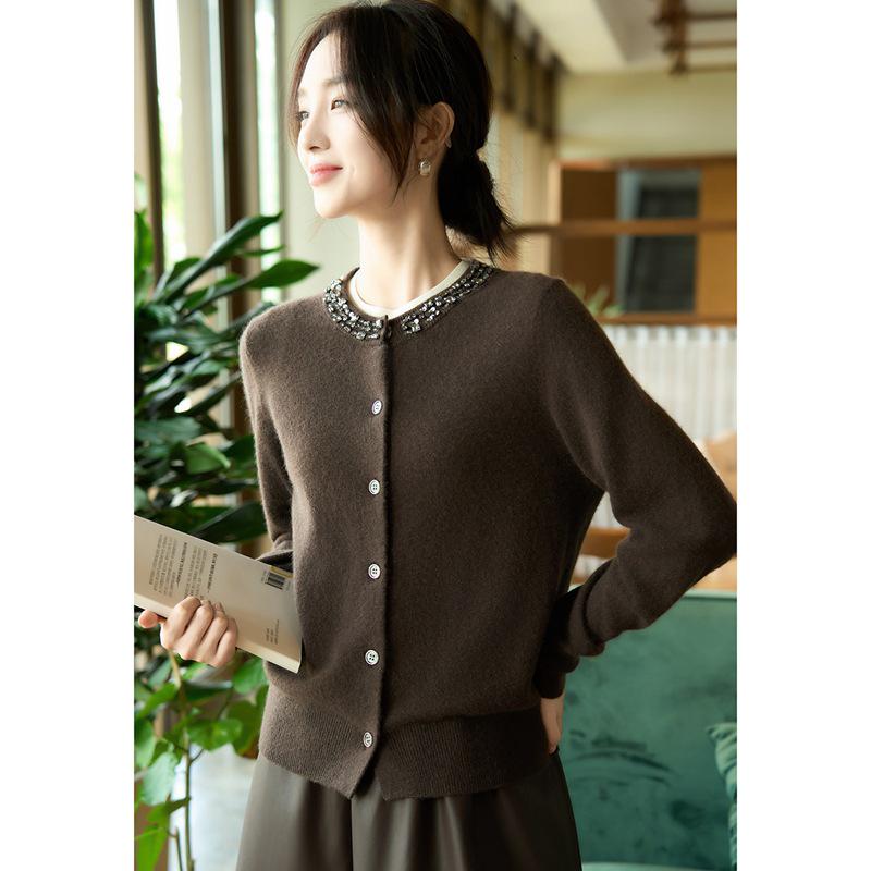 Women's Rhinestone Knit Wool Cardigan: Loose Long Sleeve Autumn & Winter Sweater