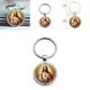 Heart Jesus Character Glass Keyring With Alloy Decor For Party Gifts And Celebrations