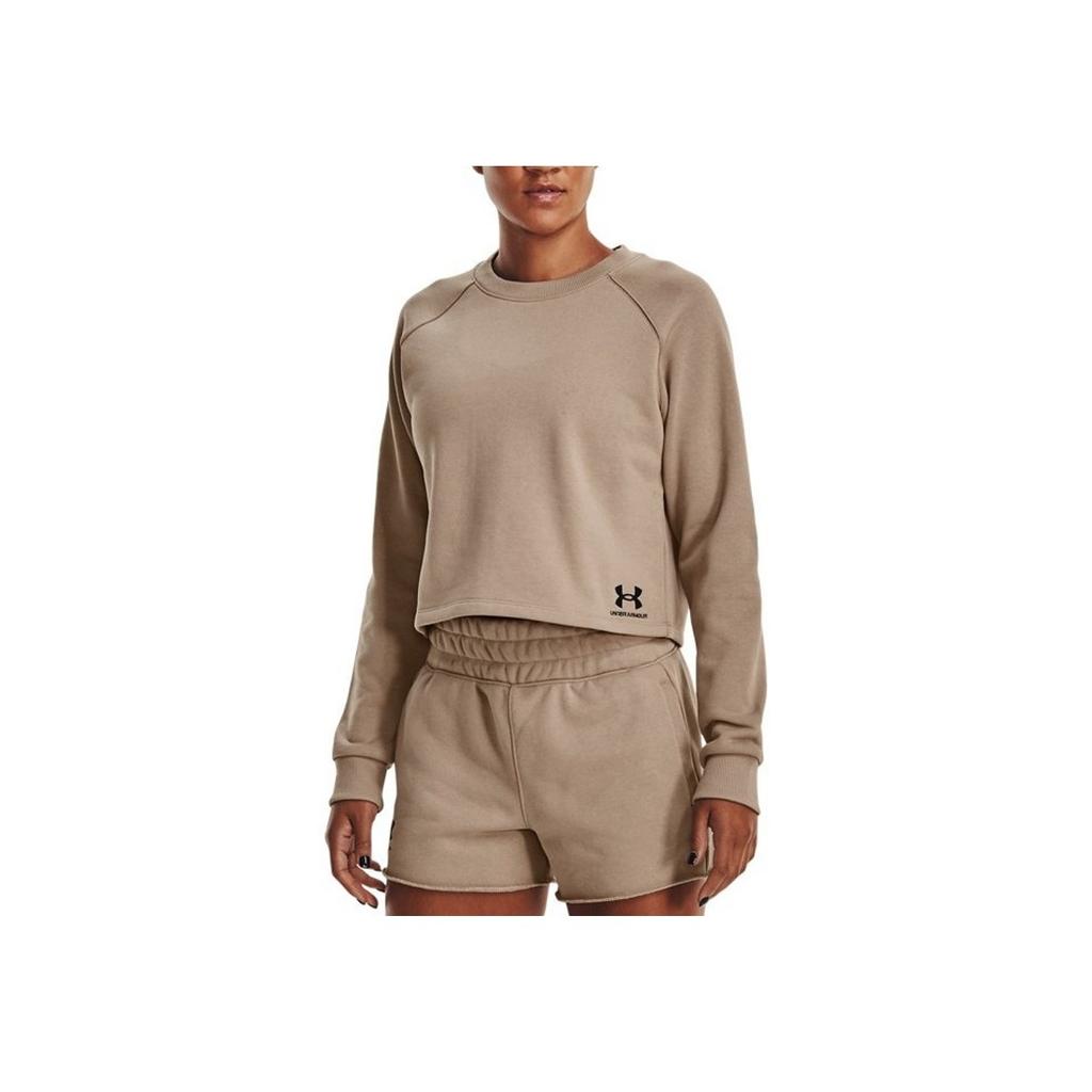Under Armour Solid Color Crew Neck Long Sleeve T-Shirt Women Tops Brown 1378650-236