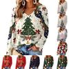 Women's V-Neck Long Sleeve Christmas Print Lightweight Blouse for Spring and Summer