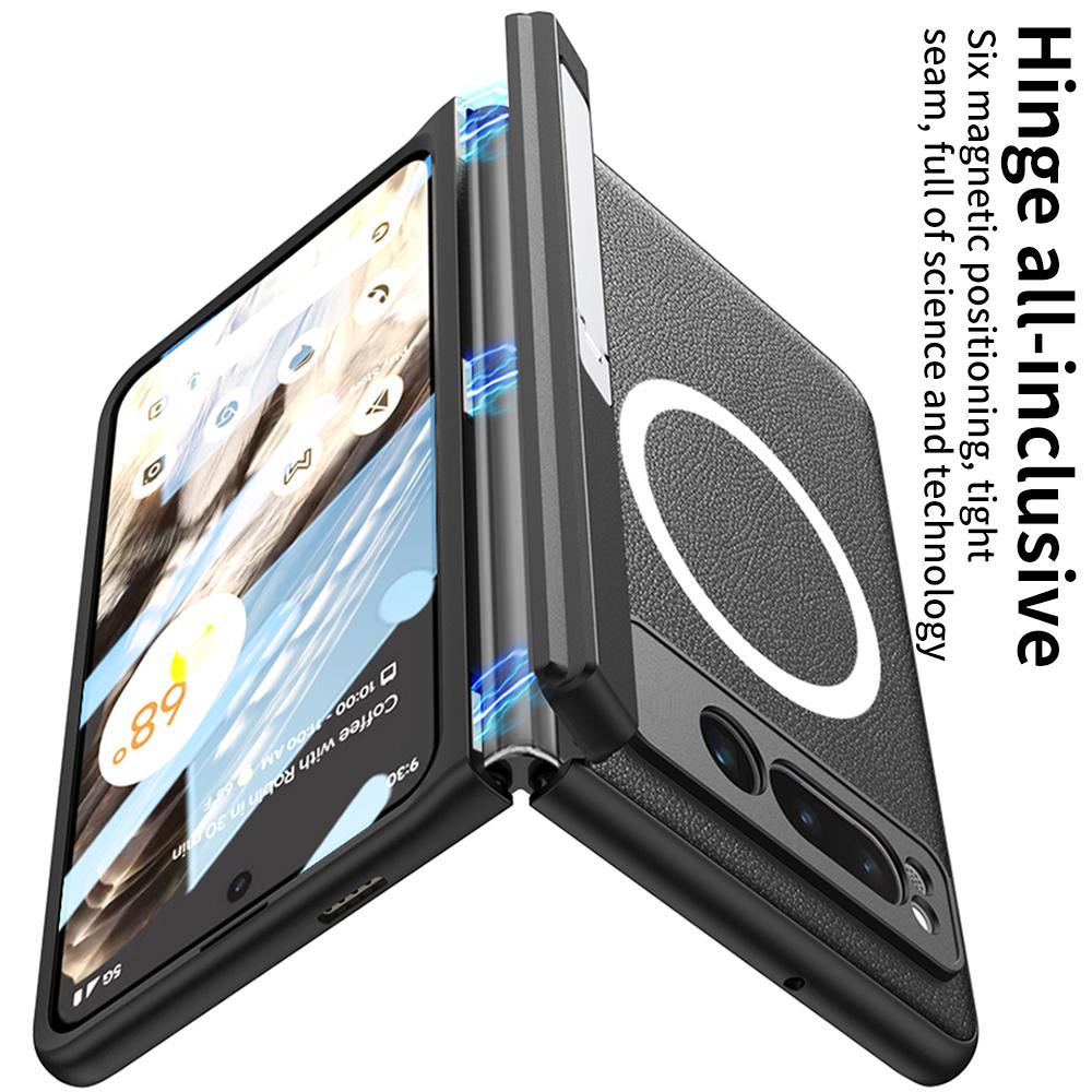 Dobradiça magnética para estojo de carregamento sem fio Magsafe para Google Pixel Fold capa de couro rígido para PC com suporte e capa de proteção de filme de vidro
