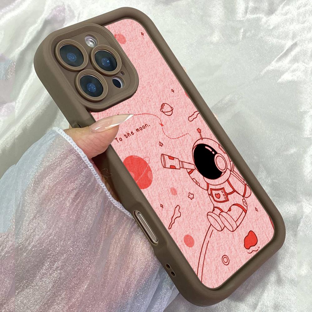 JT216 Cute Pink Astronaut Flying for iPhone 17 16 15 14 Pro Max Samsung S26 S25 Ultra A17 A16 A07 A56 A15 A06 Xiaomi 15T Redmi 15c 14C Soft TPU Case