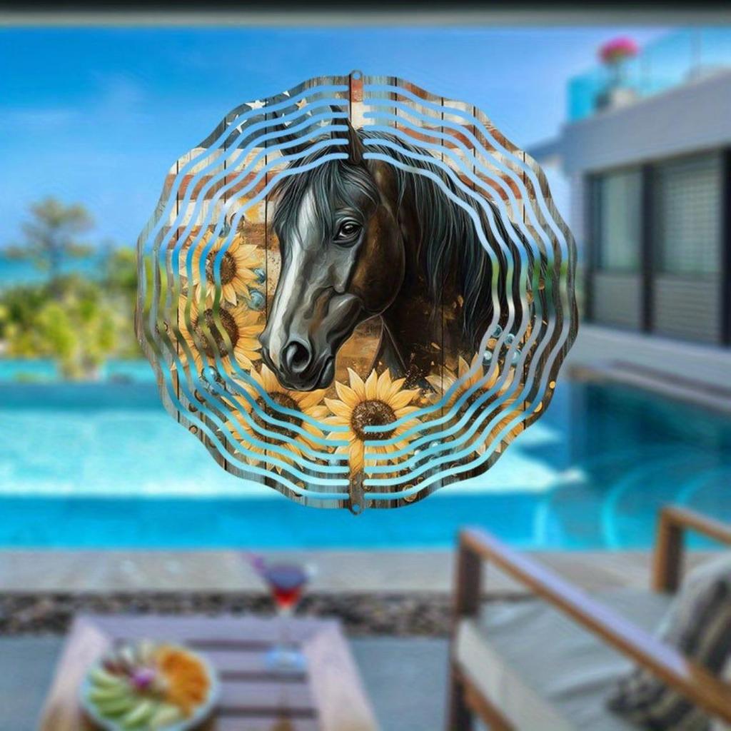 Metal Wind Chime 2D Horse Design with Sunflowers Autumn Leaves for Outdoor Garden Decor No Power Needed Horse Lover Gift