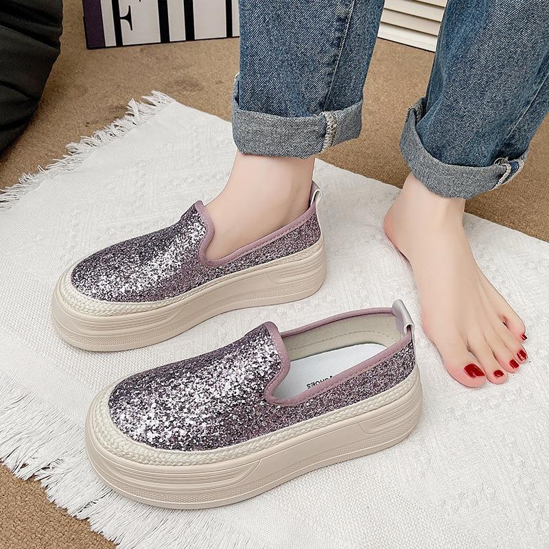 Plateforme de pêcheur à paillettes pour femmes printemps nouveau paresseux une pédale respirant mode décontracté chaussures simples femmes