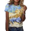 Summer Kitten Pattern 3D Printed Loose Casual Round Neck Short Sleeved T-Shirts Women’s