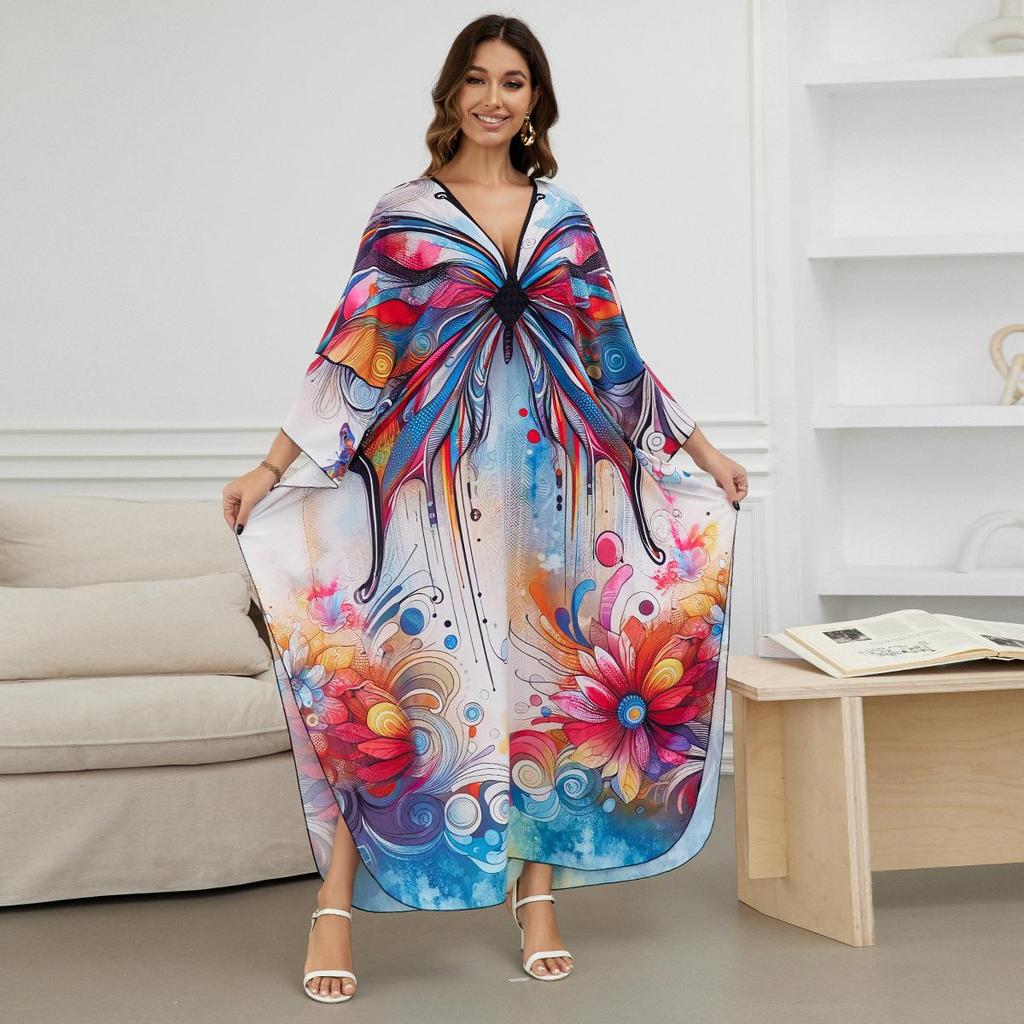 Beach Kaftans for Women Printed Maxi Dresses Cover Ups for Swimwear Summer Vacation Bathing Suits Factory Supply