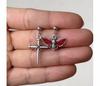 Punk Gothic Sliver Color Stainless Steel Cross Red Moth Skull Asymmetry Dangle Earrings for Women Hallowmas Party Jewelry Gifts