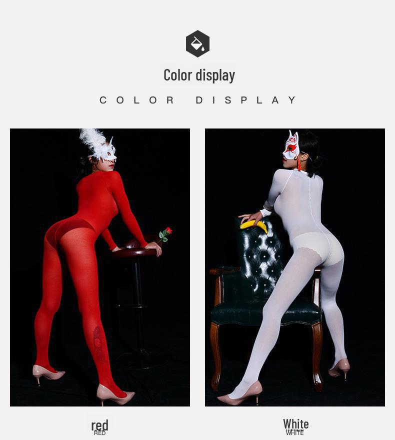 Qinghe 10D Seamless Stockings Jumpsuit - Sexy, Sheer Full-Body Stockings Lingerie Pajamas for Women