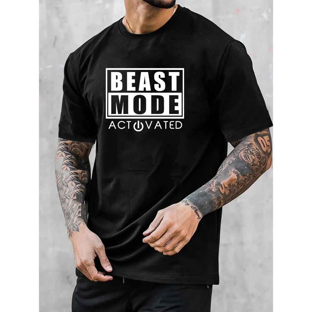 

Мужская футболка с коротким рукавом с принтом BEAST MODE, удобный повседневный дышащий топ, подходит для мужского фитнес-тренировки, бега S