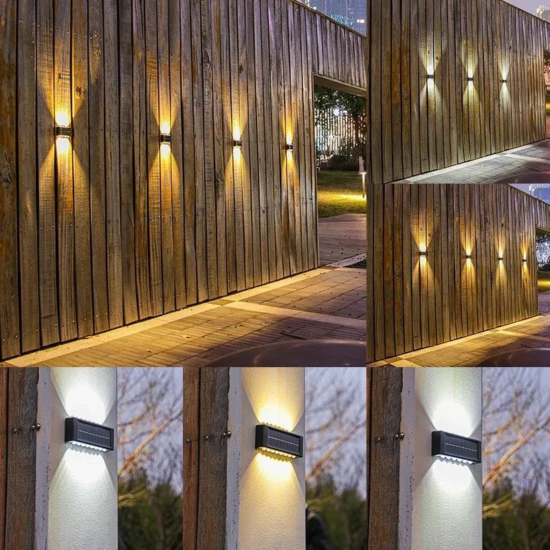 LED Solar Lights Wall Lamp Waterproof Outdoor UP and Down Lighting Solar Powered Lamps Garden Fence Yard Decoration Sunlight