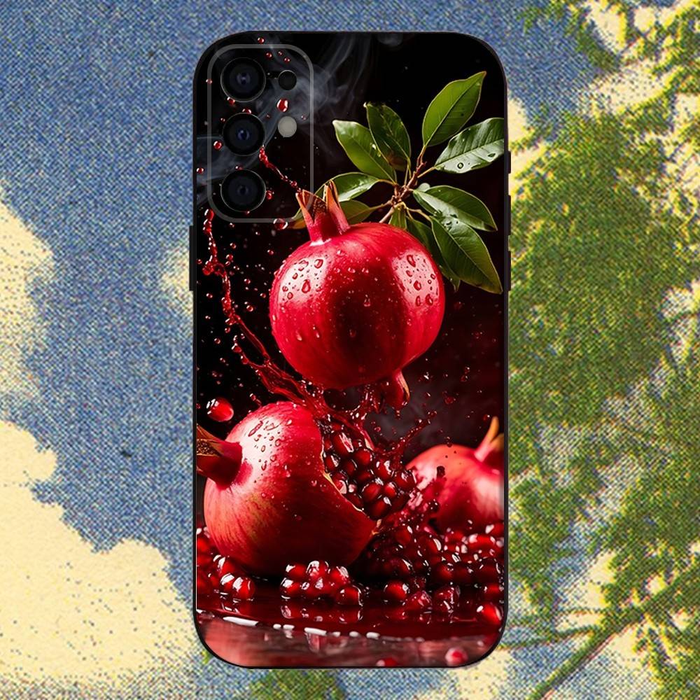 Food Fruit Red Pomegranate Phone Case For Samsung S25,S24,S21,S22,S23,S30,Ultra,S20,Plus,Fe,Lite,Note,10,9,5G Black Cover