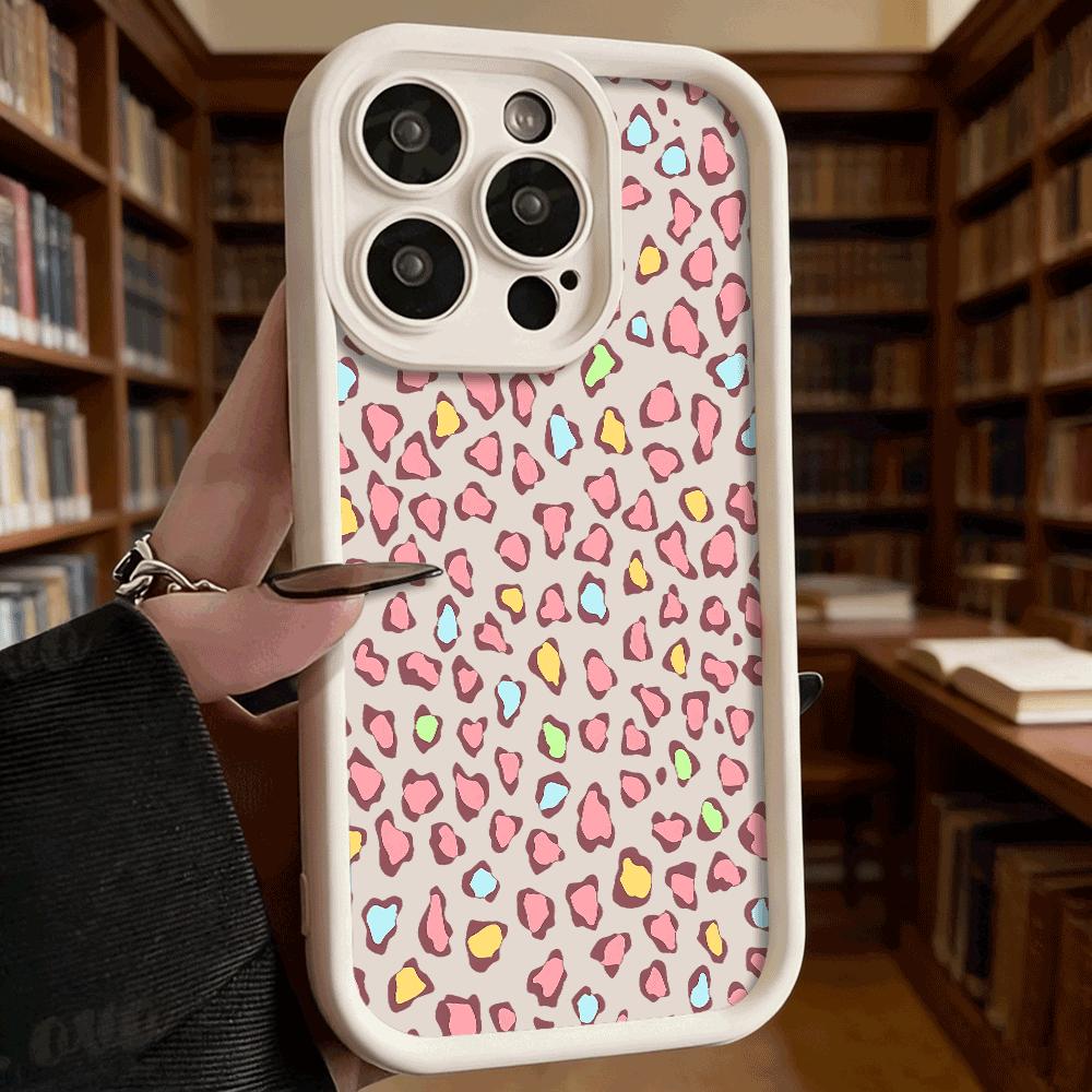 Pastel Leopard Print Pattern Soft TPU Phone Case for iPhone 17 16 15 14 13 12 11 Pro Max Plus Shockproof Anti-Slip Cover