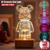 LED Night Light 3D Fireworks Bear Projection Colorful USB Atmosphere Dimming Living Decorative Decor Room Glass Fireworks